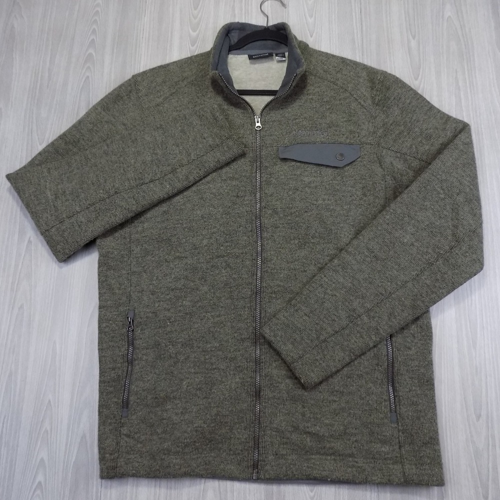 Marmot G53390 Wool Blend Jacket Mens XL Green Sweater Knit Full Zip EUC